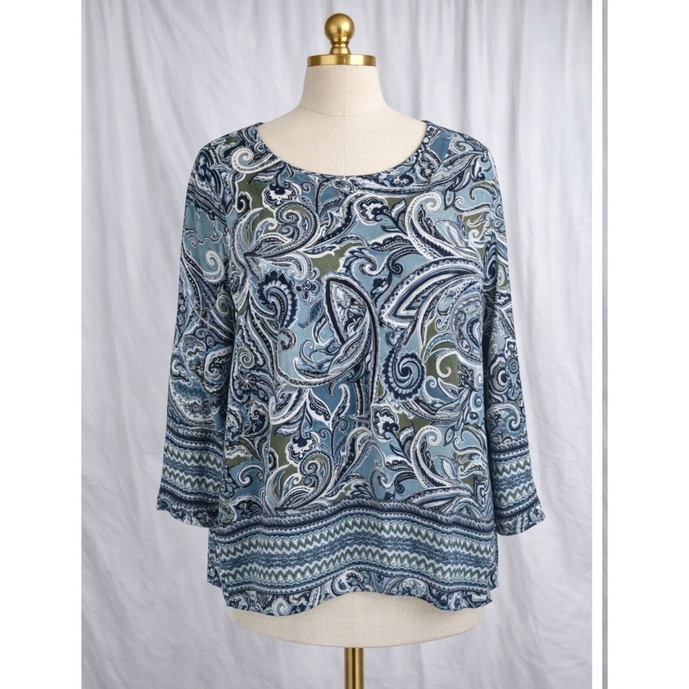 Avenue‎ Blue Paisley Boho Popover Top Womens Size 22/24 Lightweight Flowy